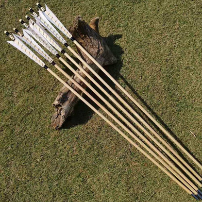 ZSHJGJR 32" Traditional Wooden Arrows Archery Hunting Arrows Wooden Arrow Shaft Arrows Practice Targeting with Turkey Feathers Fletching for Traditional Recurve Bow Longbow 6/12pcs (White, 12)