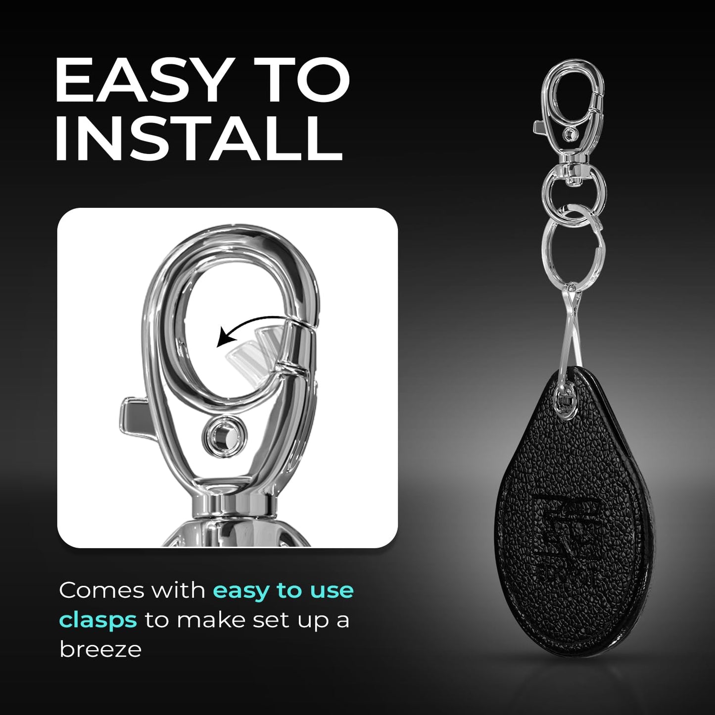 EDO GOT Genuine Leather Proxi RFID Key Fob and GPS Tag Holder Black 2 pack, Black