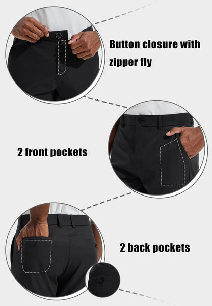 Men's Golf Pants 30" Quick Dry Lightweight Classic Fit Stretch Work Dress Business Casual Pants for Men Comfy Lounge Trousers with Pockets, Black, 32W x 30L