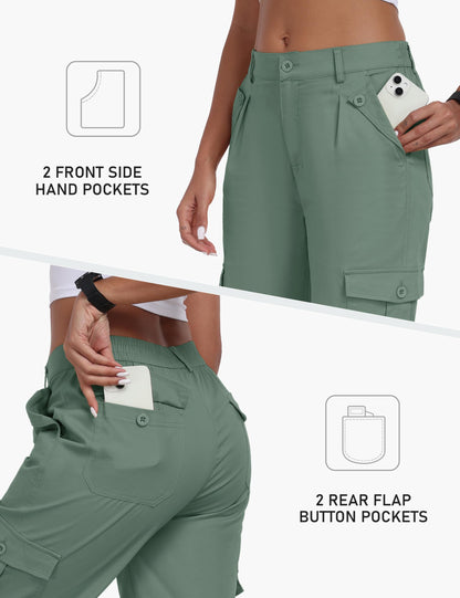 MoFiz Women's Cargo Capris Hiking Pants Summer Outdoor Travel Casual Capri Pants for Women with 6 Pockets Grey Green XL