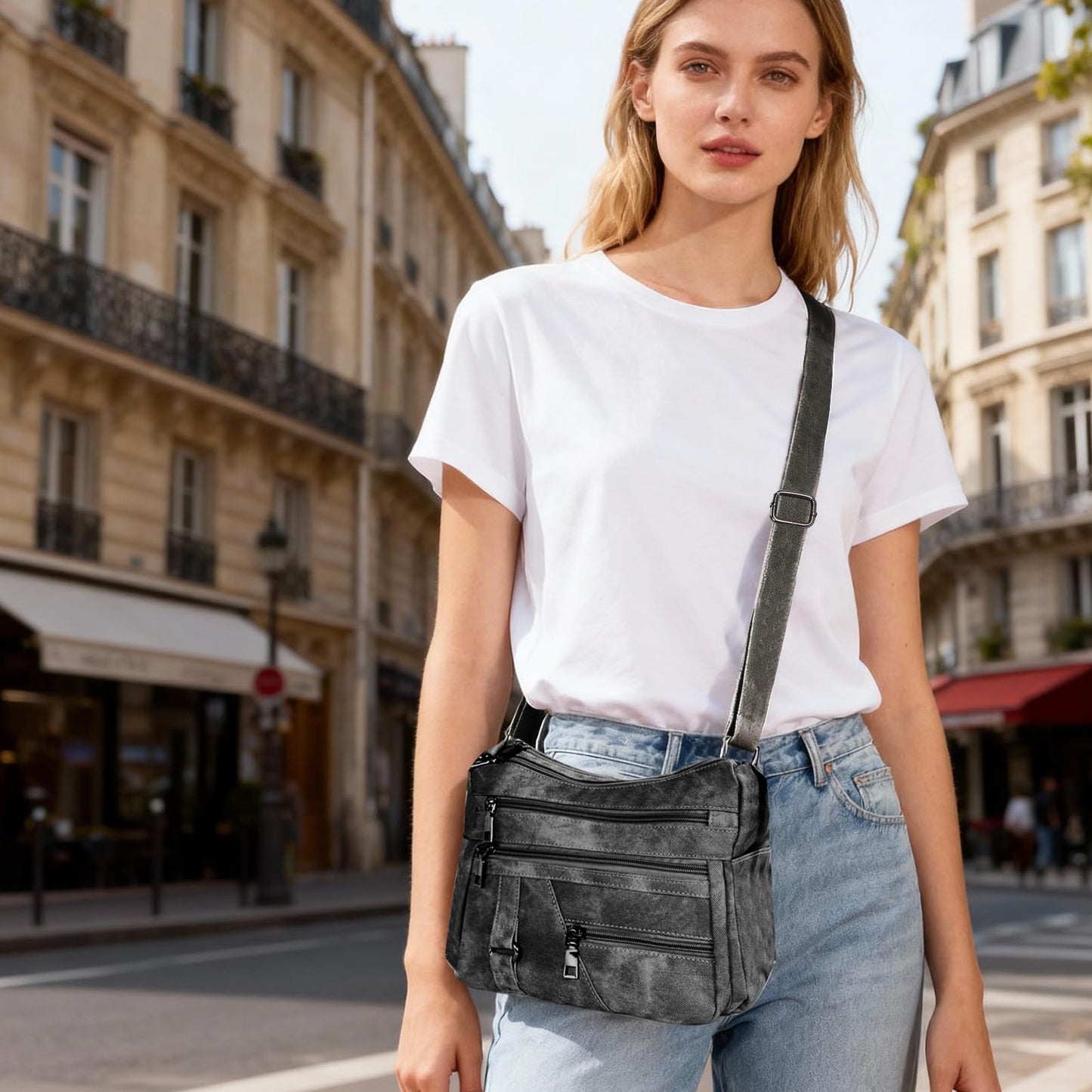 ELDA Crossbody Purse for Women Shoulder Bag Multi-Pockets Black Handbag Messenger Bag Trendy Travel Pocketbooks