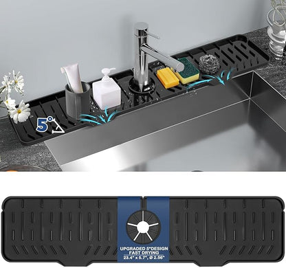 24" Splash Guard Plus Size Silicone Sink Faucet Drying Mat Handle Drip Catcher