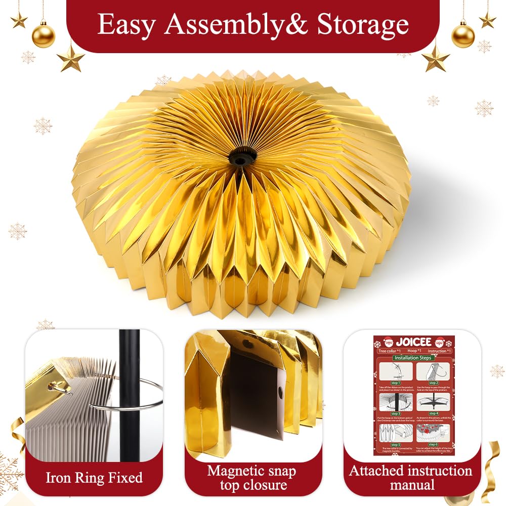 JOICEE Honeycomb Christmas Tree Collar,Foldable Paper Christmas Tree Ring Modern Tree Base Cover Basket Skirt Collars for Artificial Trees Christmas Holiday Home Decoration (Gold)