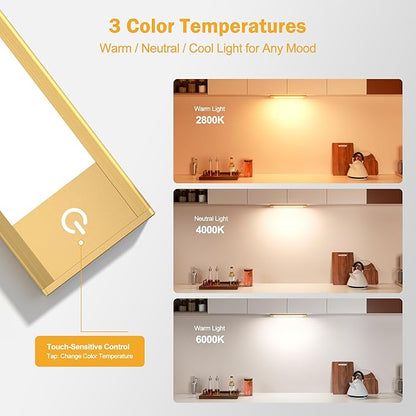 Rechargeable Under Cabinet Lighting, Motion Sensor Wireless Night Light, Dimmable, CCT Adjutable, Magnetic Mount for Kitchen, Closet, Bedroom, Reading, Ambience (Gold, 2 Pack, 9 in)
