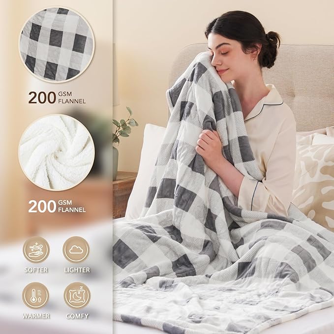Homemate Electric Blanket Heated King Size - 100“x90“ Ultra Soft Cozy Flannel Heating Blanket with 10 Fast Heat Levels 8 Hours Auto Off Over-Heated Protection ETL Certification Keep Warm in Home