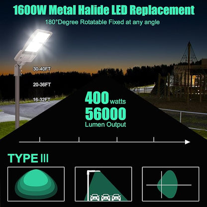 BBESTLED 400W LED Parking Lot Light 56,000 LM, DLC UL Listed Industrial Parking Lot Flood Lights, IP65 Waterproof 5000K 100-277VAC Street Area Stadium Lights Outdoor LED Pole Light w/Slip Fitter