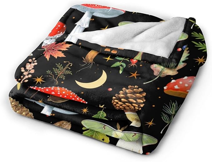 Mushroom Flannel Fleece Bed Blanket Throw Blanket Lightweight Cozy Plush Blanket for Bedroom Living Rooms Sofa Couch 60"X50"