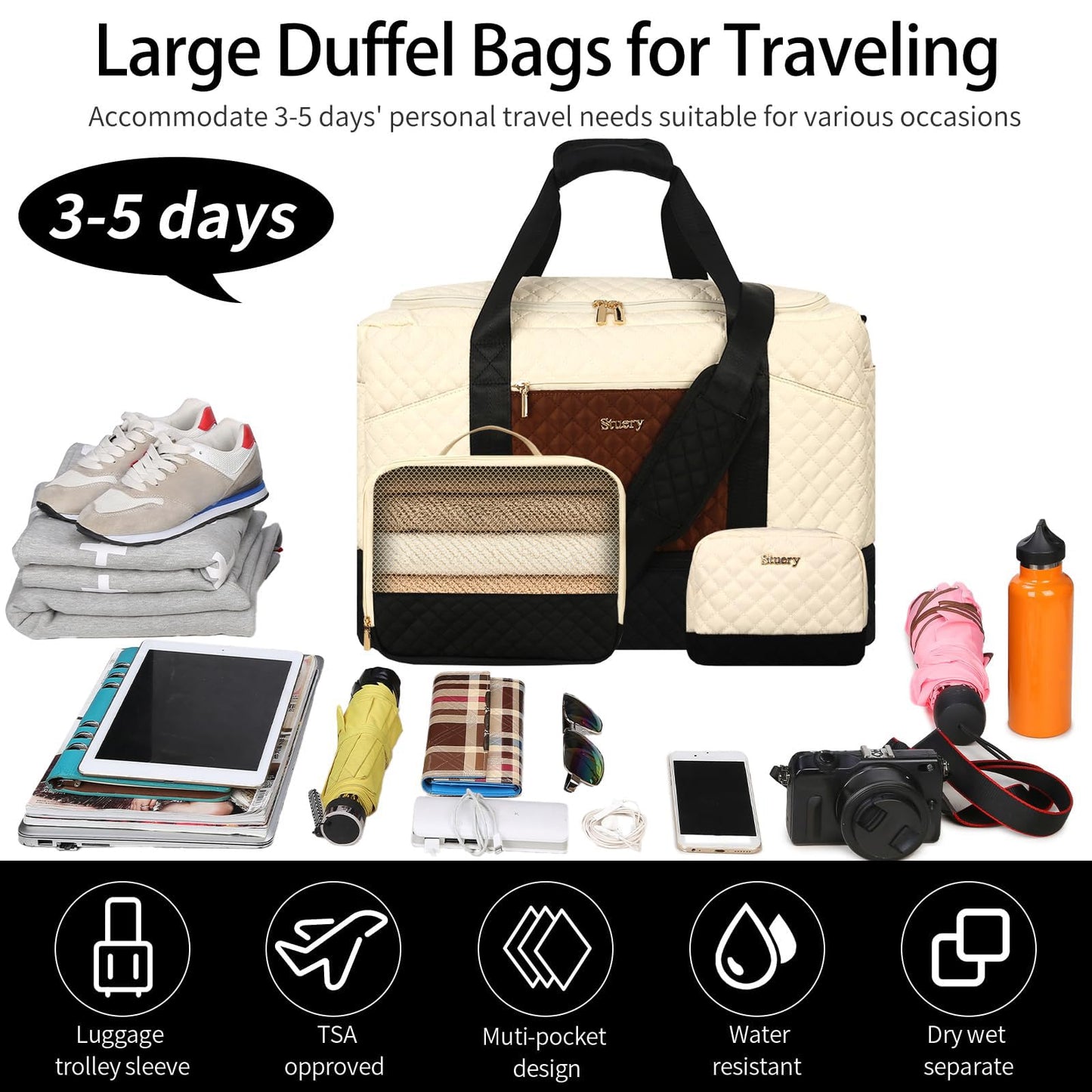 Stuery Weekender Bags for Women with Toiletry Bags: Large Overnight Bags Travel Duffel Bag Carry On Shoulder Weekend Tote with Shoe Compartment and Wet Pocket for Girls Airplane Traveling