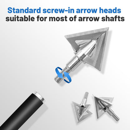 RUOERSISI 6/12 Pcs 100 Grain Stainless Steel Arrowhead Fixed Blade Hunting Broadheads Screw in Arrowheads Traditional Archery Arrow Tips for Compound, Recurve Bow & Crossbow (6pcs)
