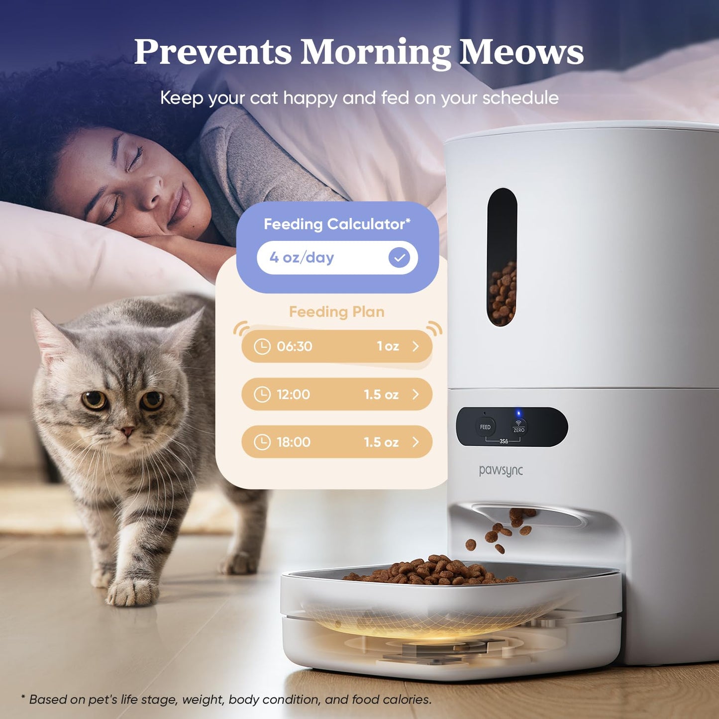 PAWSYNC Automatic Cat Feeder,WiFi Smart Scale Tracks Pet's Food Intake, App Remote Feeding, 3.6L Timed Food Dispenser for Cats and Dogs, Up to 10 Meals Per Day, Stainless Steel Bowl, Dual Power Supply