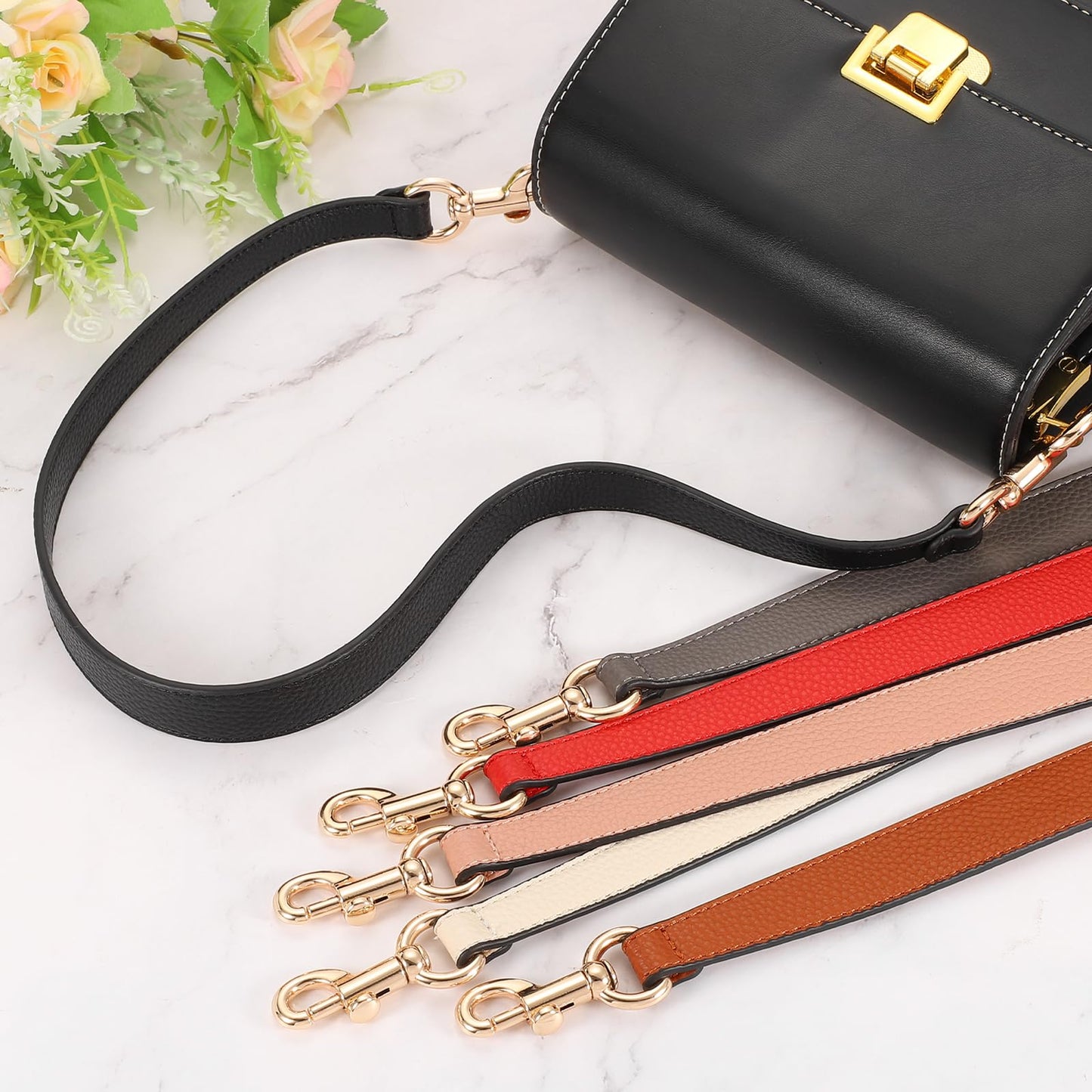 uxcell 19.29 Inch PU Leather Short Bag Strap with Clasp, Purse Handles Handbags Replacement Straps for Clutch Bag Underarm Bags, Beige, Silver Buckle