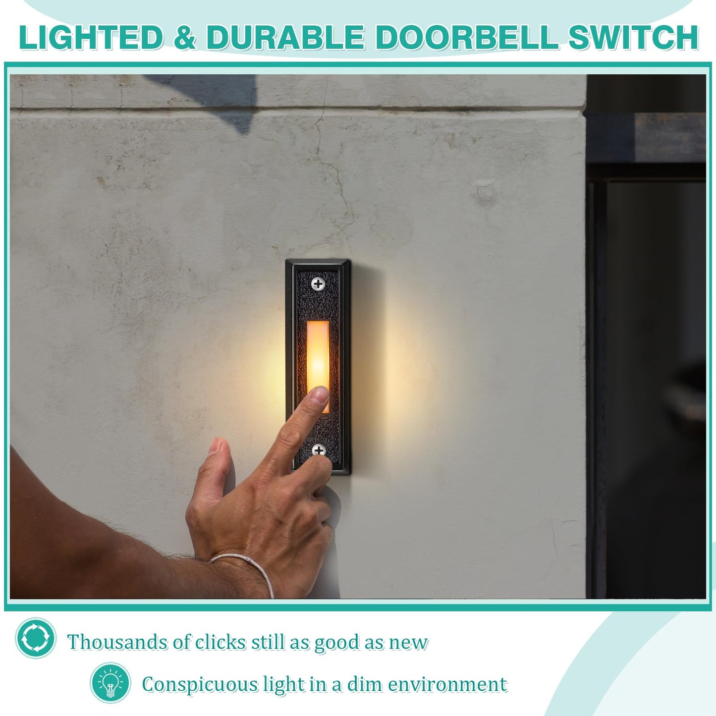 Saillong Wired Doorbell Chime with 2 Lighted Push Buttons, 16V 10VA Two Sounds Front and Rear Hardwire Door Bell Kit for Home Wall Inside, Compatible with Most Brand Doorbells(Black, White, Yellow)