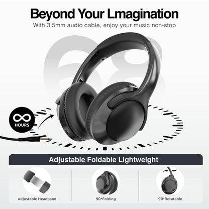MIDOLA Bluetooth Headphones Over Ear 68H Playtime 6 EQ Wireless Headset with Microphone HiFi Stereo Foldable Lightweight Deep Bass for Travel Home Office Cellphone Black