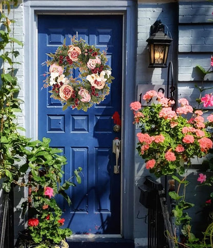 Floral Wreaths Spring Wreaths for Front Door, Artificial Handmade Front Door Wreaths Summer Wreaths for Front Door Windows Wreaths Inner Room Wreath Home Deco.