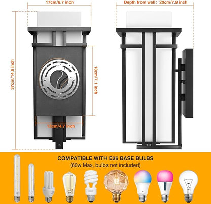 Outdoor Lighting Fixtures Wall Mount, Outdoor Wall Lights Modern with Frosted Glass, Aluminum Exterior Light for House Outdoor Wall Lantern for Garage Porch Carriage Patio (14.6''H, 1 pc)