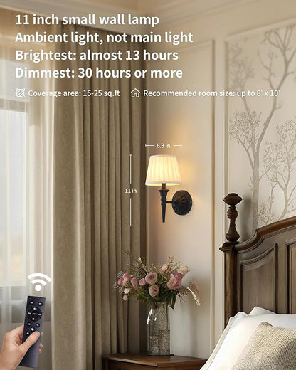 KDG Cordless Wall Sconces Set of 2, Small Wireless 5200mAh Rechargeable Battery Fabric LED Wall Lamps, Portables Lightings for Wall Painting, Living Room, Bedroom, Hallway, Gifts, Night Light (Black)