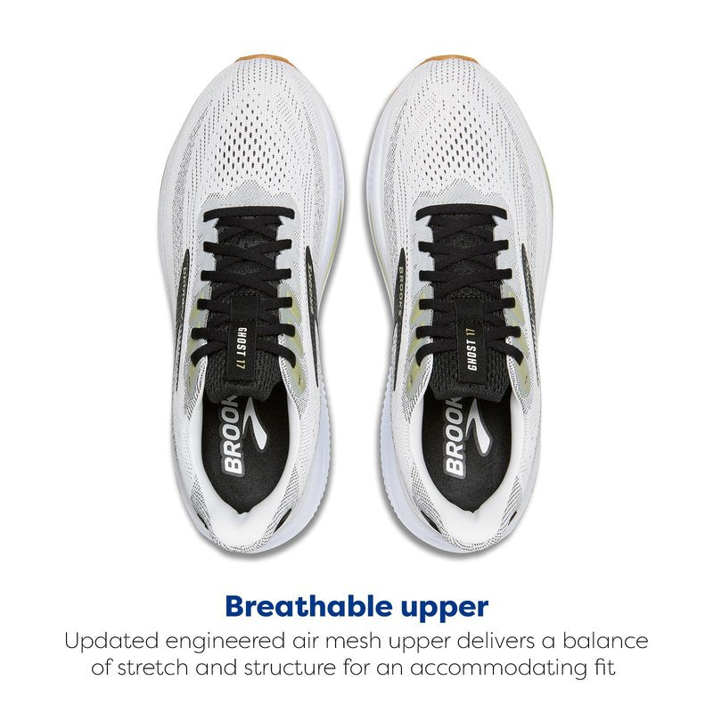 Brooks Men’s Ghost 17 Neutral Running Shoe - White/Black/Tea - 8 Medium