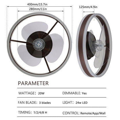 diisunbihuo 16" Low-Profile Ceiling Fan with Light (Coffee Brown), Modern Bladeless Enclosed Fandelier, Dimmable CCT, Remote & App Control, Timer & Memory for Bedroom/Living Room/Hallway