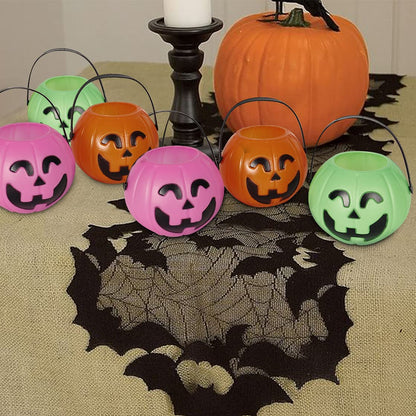 PTYQU Mini Halloween Pumpkin Bucket Orange&Green&Pink Plastic Halloween Witches Cauldron Kettle Multi-Purposed Novelty Candy Holder Decor for Halloween Party (12 Pack)