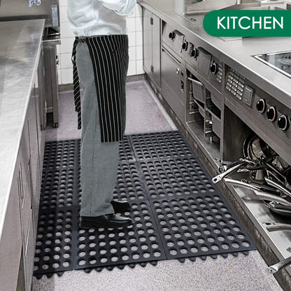 Interlocking Rubber Mats for Floor Anti Fatigue Kitchen Mats 9 Pack 11.8" x 11.8" Modular Rubber Interlocking Floor Tiles, Pool Balcony Patio Yard Pet Area Use Restaurant Rubber Bar Floor Mat Black