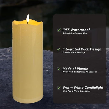 2pack 4"*14" Large Outdoors Flameless Candles Battery Operated with Remote & Timer, Waterproof Plastic LED Flickering Pillar Candles for Home Decoration, Weddings, Ivory