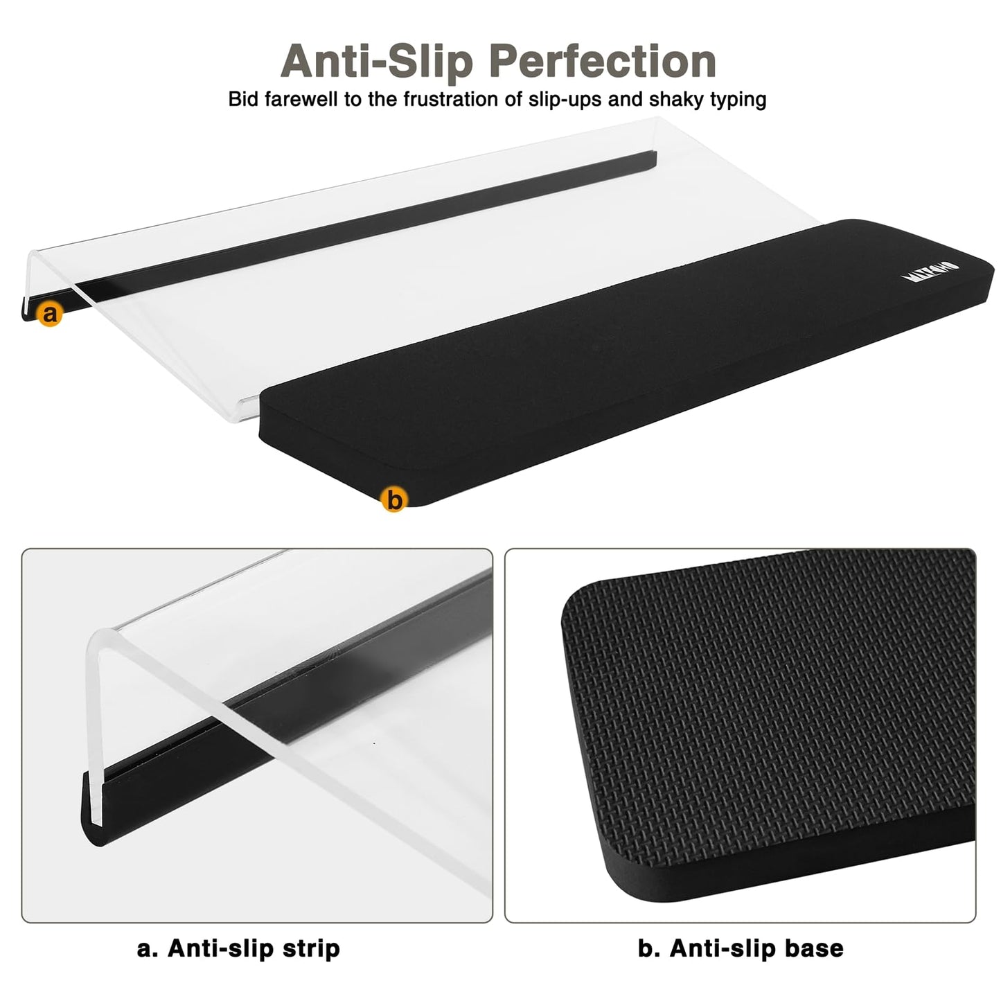 MAXECHO Acrylic Tilted Keyboard Riser Stand and Holder with Wrist Arm Rest Support Pad for Computer Desk Desktop, 16.9" Wide