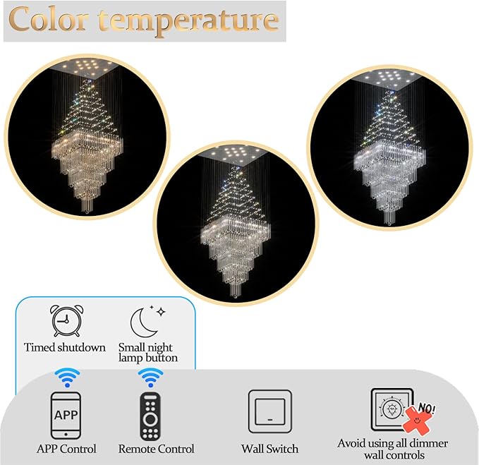 Flashing God D32''X H100'' Modern Crystal Chandelier, Raindrop Chandelier for Entryway, Large Chandeliers for High Ceilings, Staircase, Foyer, Living Room, 4-Tier Hanging Light Fixture