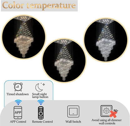 Flashing God D40''X H80'' High Ceiling Chandelier Crystal Raindrop Chandeliers Staircase Large Chandelier Villa Entrance Foyer Ceiling Light High Ceiling Pendant Light Fixture