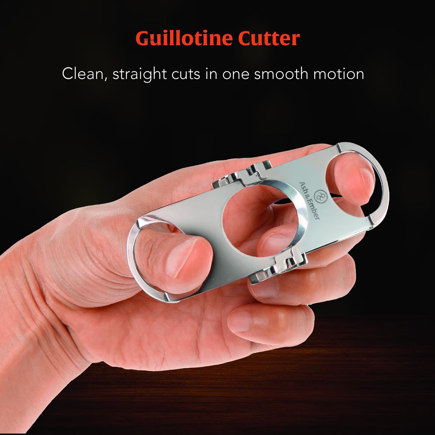 Guillotine Cigar Cutter – Premium Guillotine Cigar Cutter with Stainless Steel Finish, Dual-Ring Ergonomic Grip, Compact Travel-Friendly Design, PU Leather Pouch, Gift-Ready Box – Ash & Ember