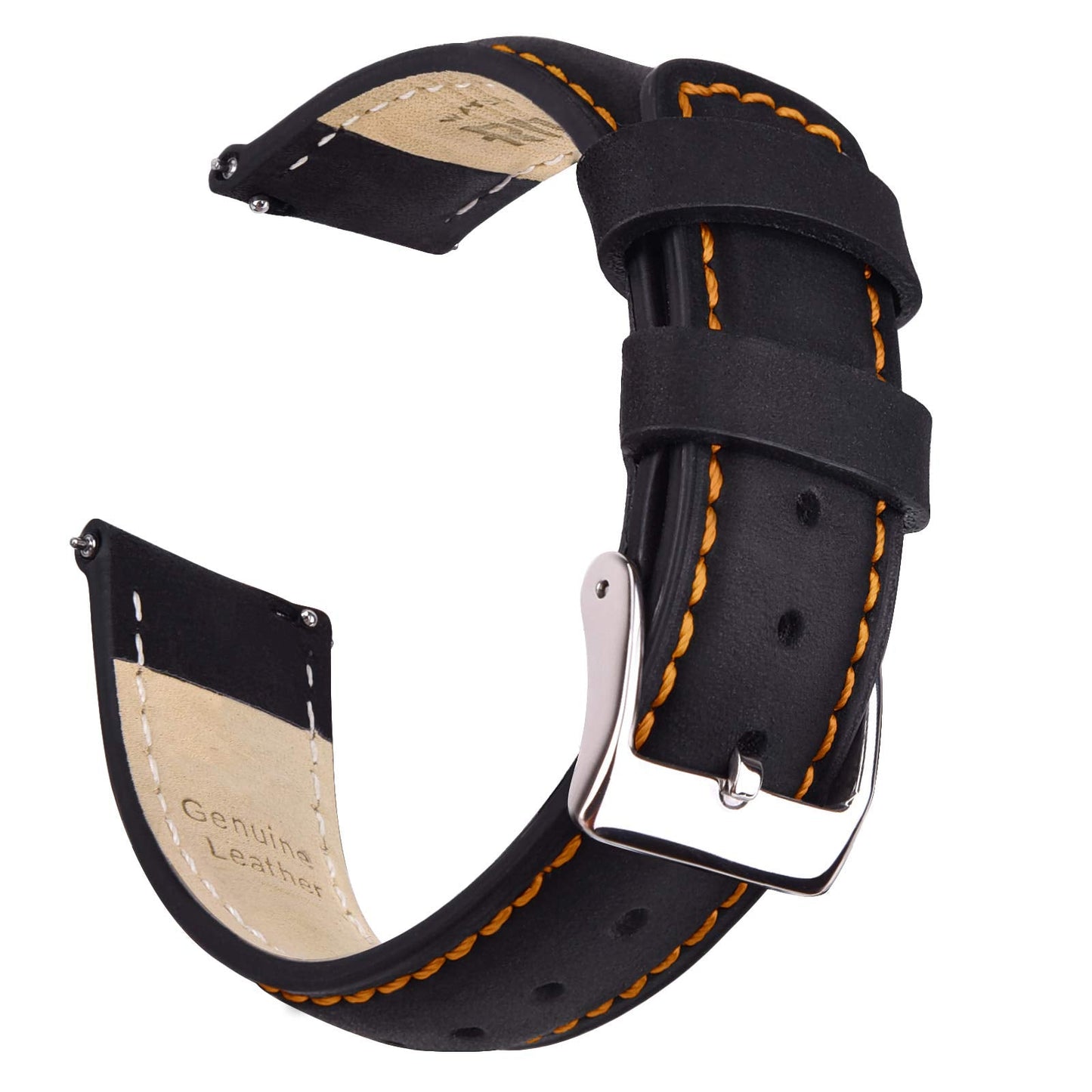 Ritche 18mm Leather Watch Band Compatible with Timex Expedition Fossil Seiko Leather Watch Bands for Men Women Black Watch Strap Blue Stitching, White Elephant Gifts, Stocking Stuffers for Men, Father's Day gifts