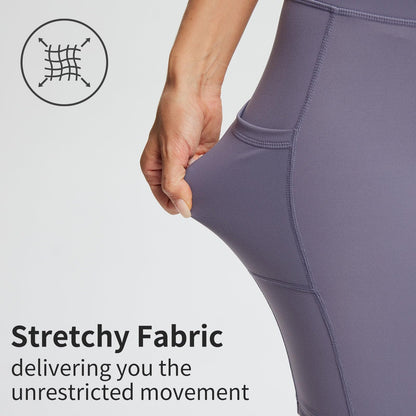 baleaf Biker Shorts Women Yoga Gym Workout Spandex Running Volleyball Tummy Control Compression with Pockets Soft 8" Purple XS
