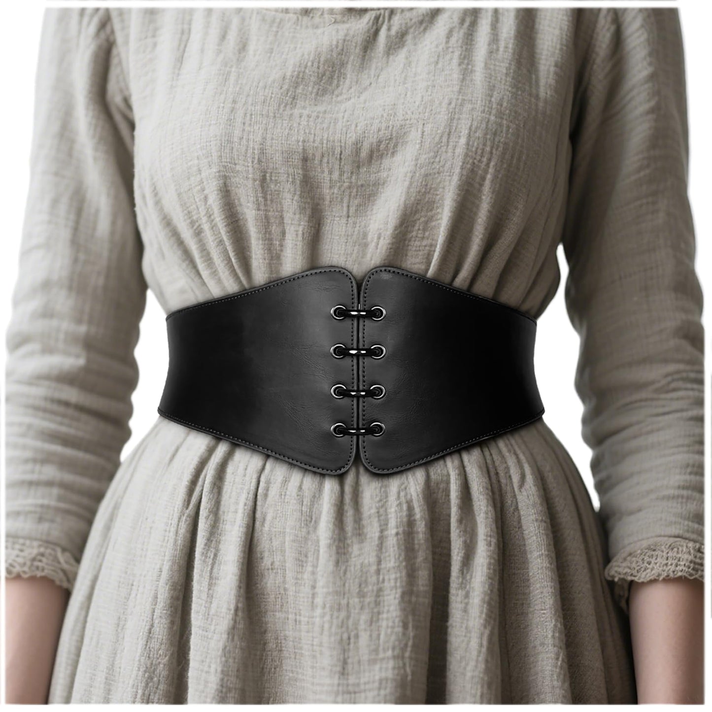 Joukavor Medieval Leather Corset Belt Renaissance Cinch Belt for Halloween Ren Faire Daily Wear (Black, L)