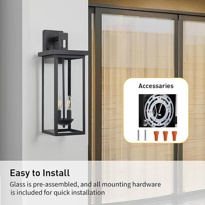 tewei 2 Pack Large Size Outdoor Wall Lantern Exterior Wall Light Fixture, 22 Inch Matte Black Porch Light Waterproof Outdoor Lights for House with Clear Glass Shade, E12 Exterior Sconces for Garage
