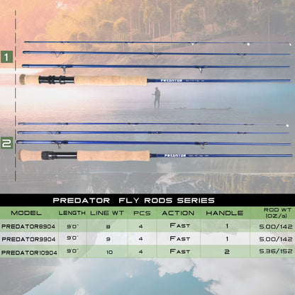 M MAXIMUMCATCH Maxcatch Predator Saltwater Fishing Rod: 9ft, 4-Piece, 8/9/10/12 Weight (Saltwater Predator Fishing Combo, 9' 10wt 4 Pieces)