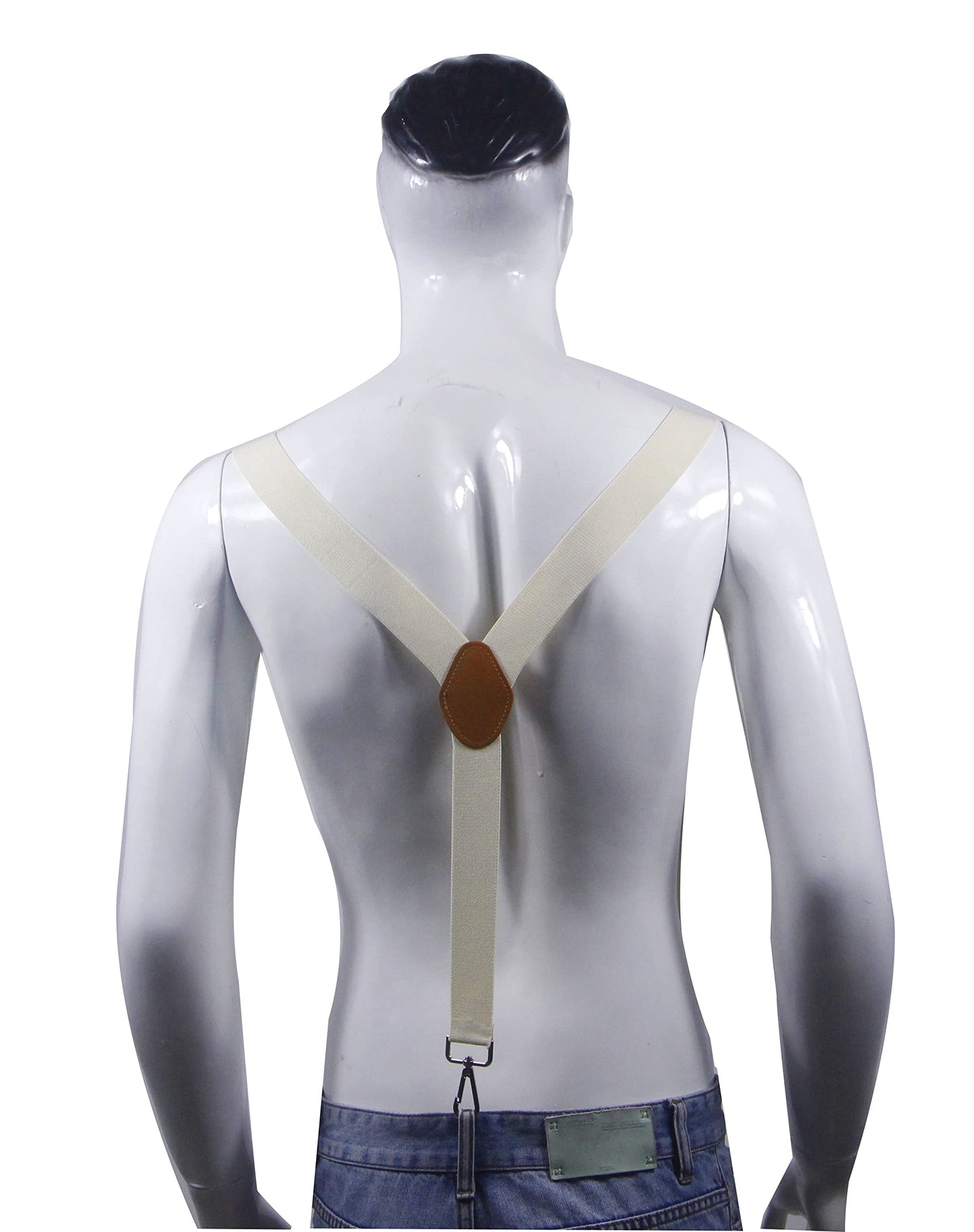 Cedrainy Suspenders for Men 3 Swivel Hooks 1.4 Inch Wide Adjustable Elastic Braces with Heavy Duty Belt Loops (Off-White)
