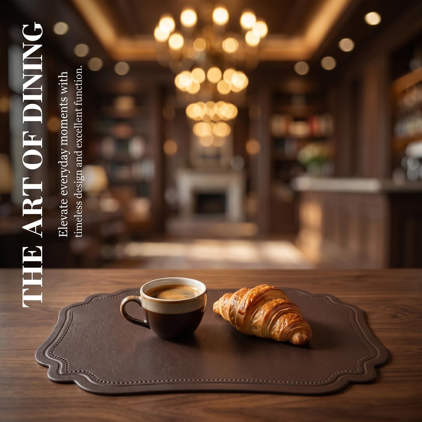 DRMHM Solid Placemats Set of 6 Leather Placemats for Kitchen Dining Table Decor Heat Resistant Table Placemats Sturdy Table Mat 18 * 12inch Coffee