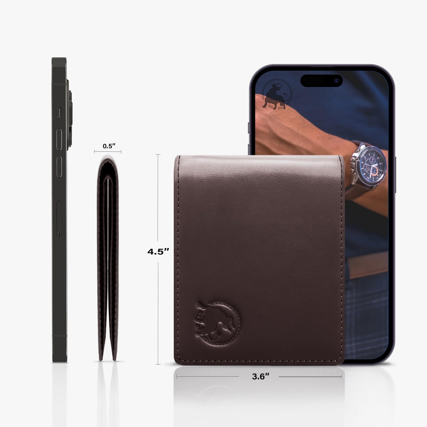 BULLTAILOR Full-Grain Leather Wallet for Men, Minimalist Slim Mens Bifold RFID Blocking Wallet with Cash Pocket, 8 Card Slots (Dark Brown)