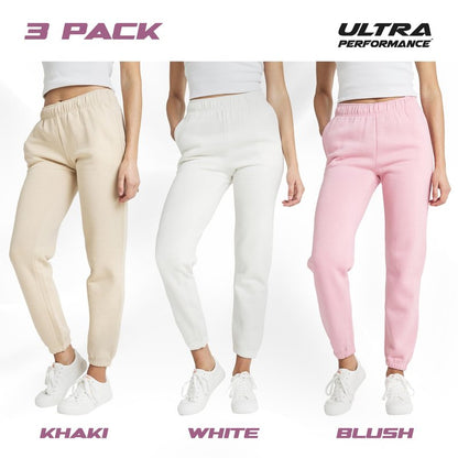 Ultra Performance Womens Sweatpants 3 Pack Cotton Joggers Women's Fleece Sweats Gym & Workout Pants for Women