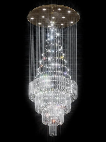 D32''X H110'' Modern Crystal Raindrop Gold Chandelier Lighting for Entrance, Stairs, Doorway, Crystal Ornament Chandelier Can be Used on Sloping Ceiling