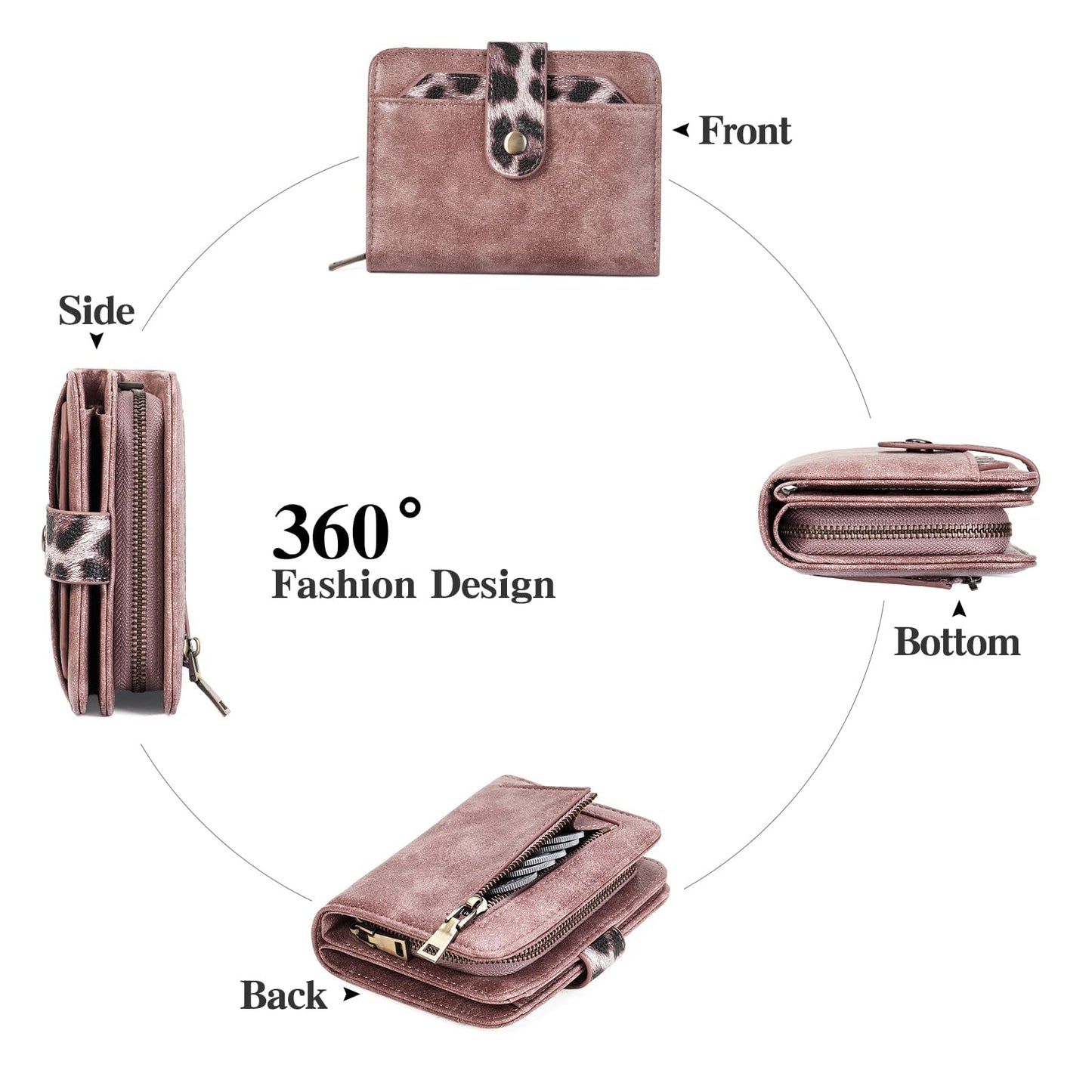 GAEKEAO Small Leather Credit Card Holder Wallets for Women RFID Blocking Bifold Wallet Zipper Pocket with Removable ID Window