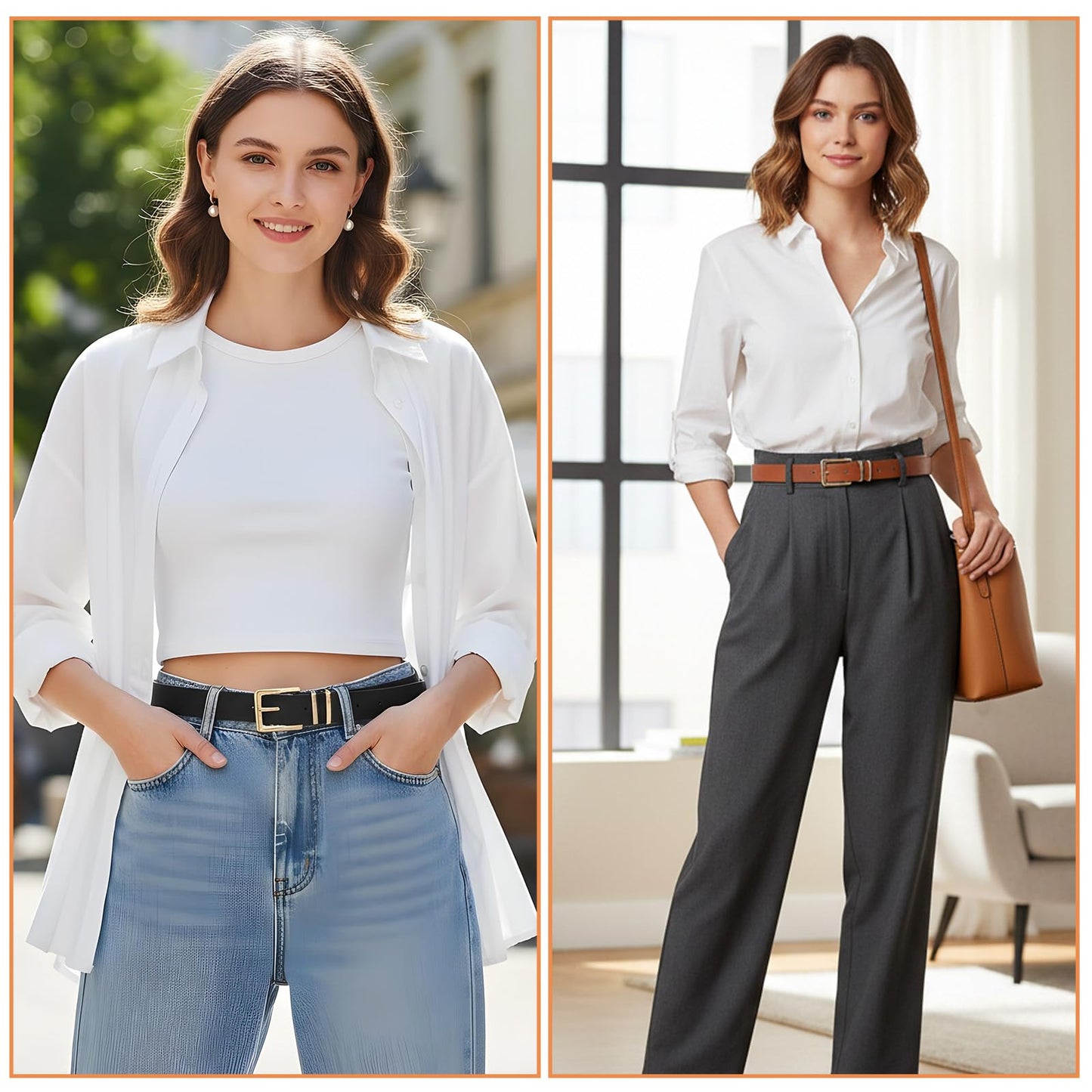 Ckhoid 8 Pcs Womens Leather Belts for Jeans Pants Dresses Fashion Skinny Waist Belts for Women with Gold Buckle (4 Colors)