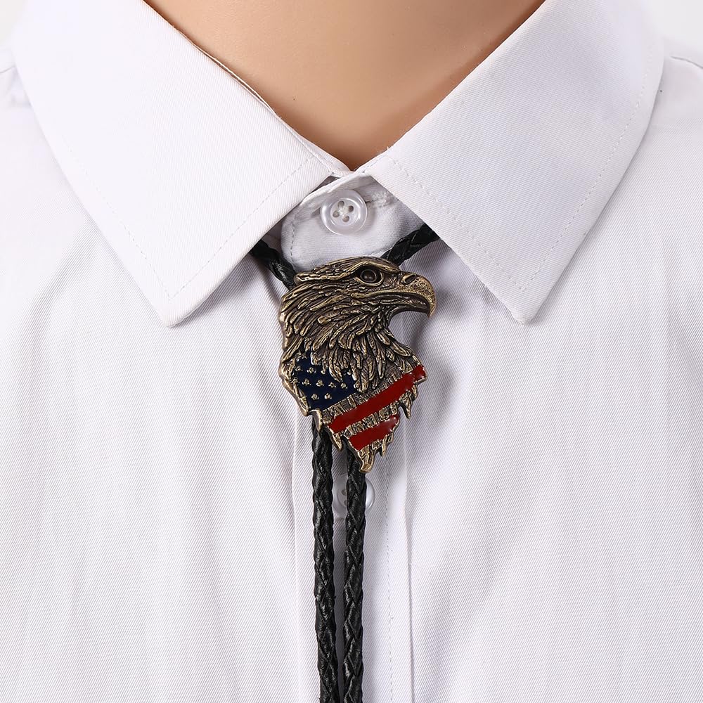HLYMPONY 250th Anniversary of USA Eagle Bolo Tie, Western Cowboy Patriotic Accessory for Men (Bronze)