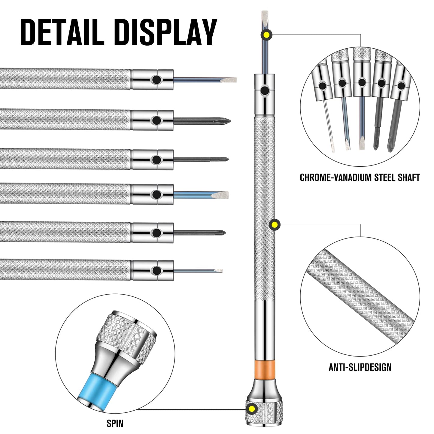 13 Pieces Jewelers Screwdriver Set Micro Precision Watchmaker Screwdriver Set 0.6-2.0 mm with 13 Extra Replace Blades for Watch Repair Jewelry Eyeglasses Electronics