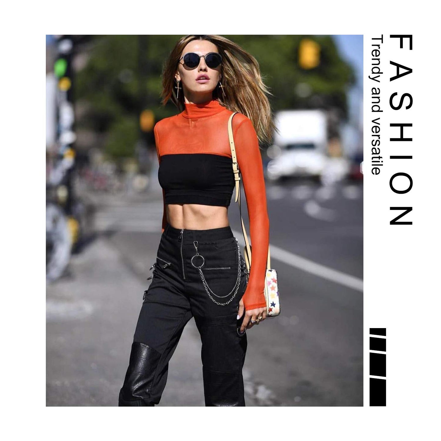 WHIPPY Double Grommet Belt with Chain for Women Men PU Leather Double Prong Buckle Punk Rock Jeans Waist Belts (Black, M)