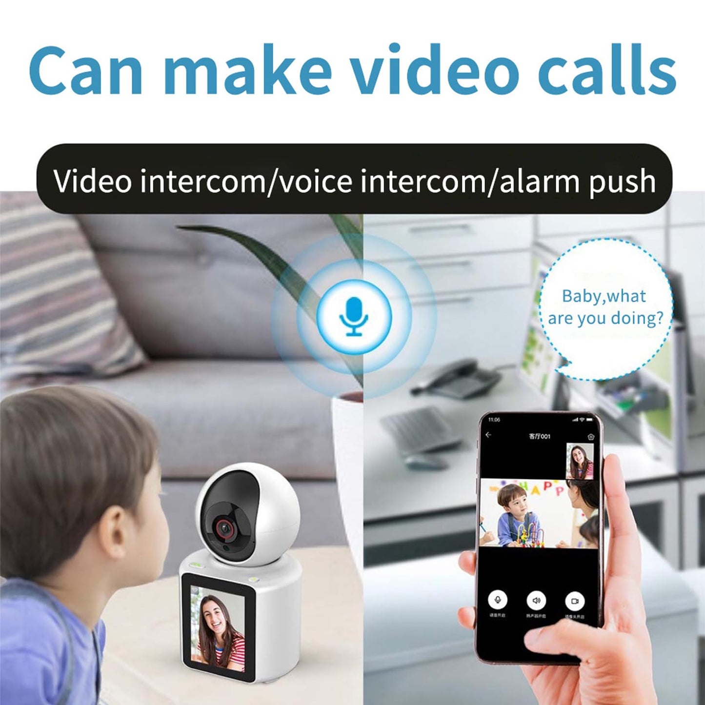 Video Calling Camera with 2.8 inch HD Screen Voice Assistant, 1080P Indoor Home Security Camera, Indoor Home Pet/Nanny/Baby/Elder/Dog Camera with Phone App