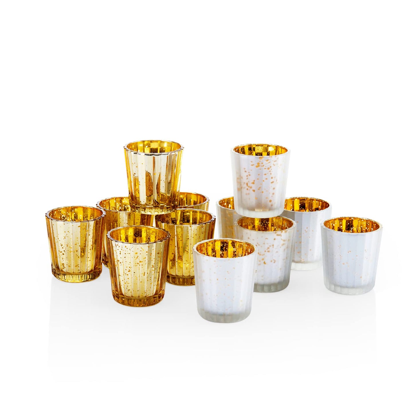 12 Pcs Pack Silver Speckled Mercury Glass Votive Candle Holders Bulk for Wedding Table Centerpiece, Christmas Halloween Party Home Decoration