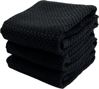 Serafina Home Black Textured Kitchen Hand Dish Towels 100% Cotton Cloth Soft