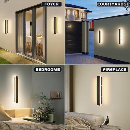 Mikeru 2 Pack Outdoor Wall Light,11.82 Inch 3 Color Wall Sconce（3000/4000/6000K） Front Porch Light, Ip65 Waterproof Black Exterior Wall Light, Exterior Wall Lights for House Courtyard Balcony Porch