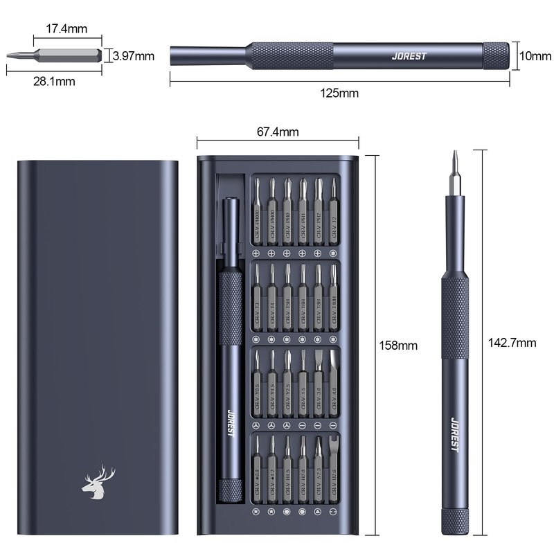 JOREST 25-IN-1 Precision Screwdriver Set, Mini Repair Tool Kit with Torx for Macbook, Computer, Laptop, iPhone, PS5, Xbox, Switch, Glasses, Watch, Ring Doorbell, Electronic, Small Gift Gadget for Men