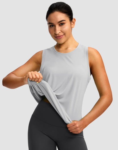 Women's Workout Tops Racerback Athletic Tank Tops Sleeveless Loose Fit Yoga Running Gym Shirts for Women(Silver Mist,L)